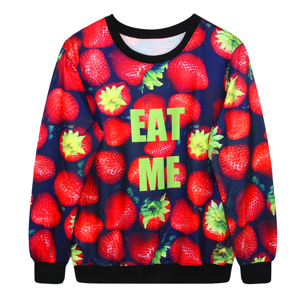 Women Mens 3d T-shirt Sweater Sweatshirt Hoodie Pullover Tops- Strawberry